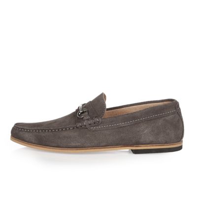 Grey suede snaffle loafers